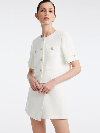 White Acetate Blazer And Shorts Two-Piece Suit