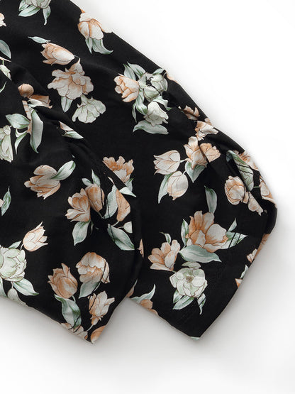 100% Cotton Floral Print Twist Front Women Maxi Dress