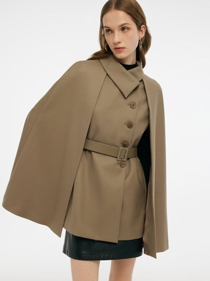 100% Worsted Wool Cape And Vest Two-Piece Set With Belt