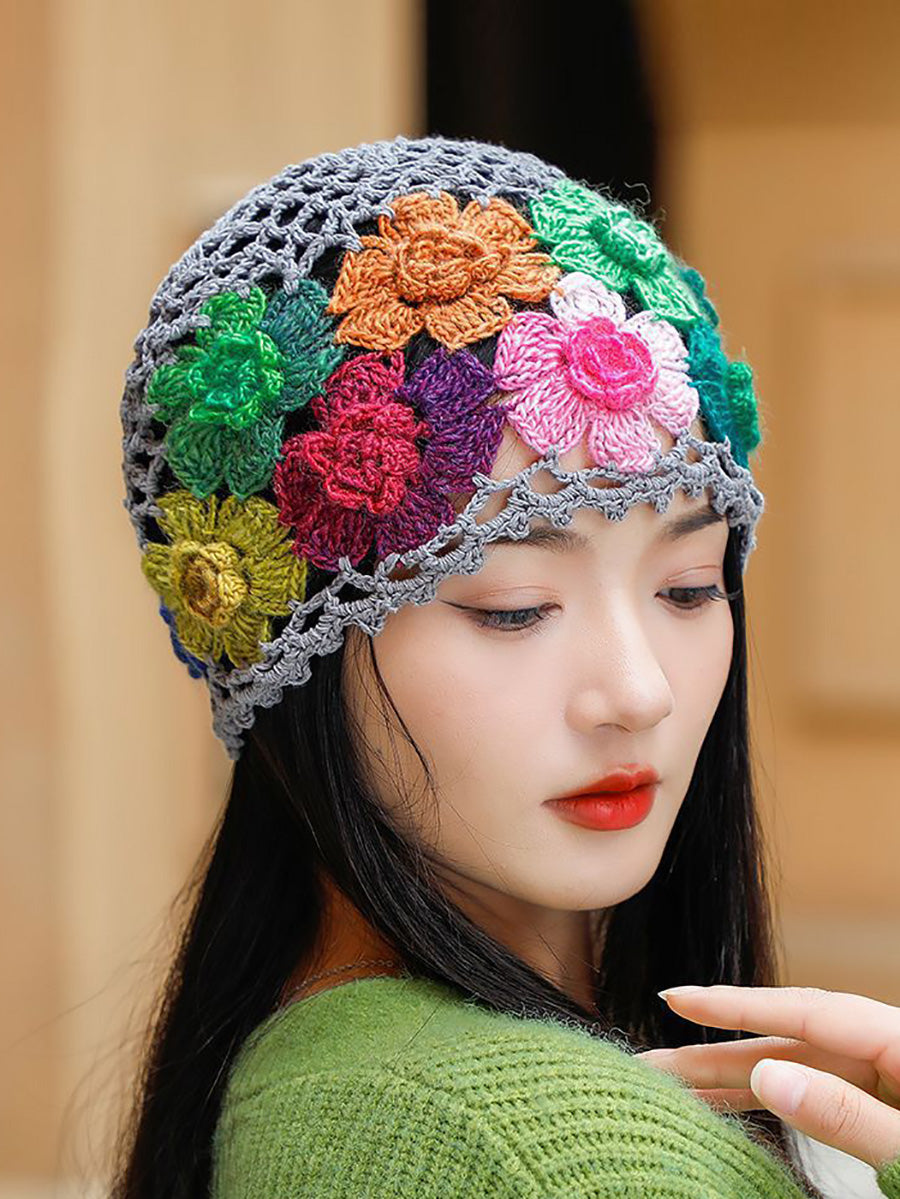 女士藝術彩色花朵針織帽