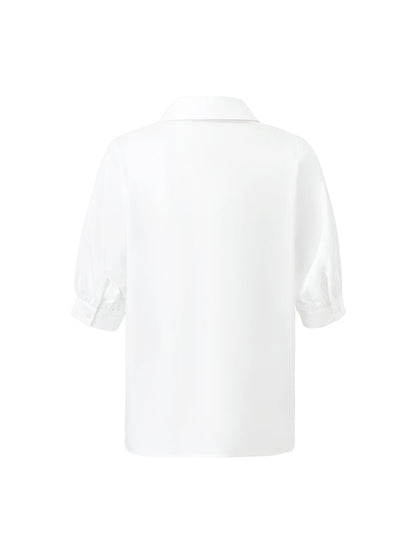 Puff Sleeves V-Neck Women Shirt With Silk Scarf