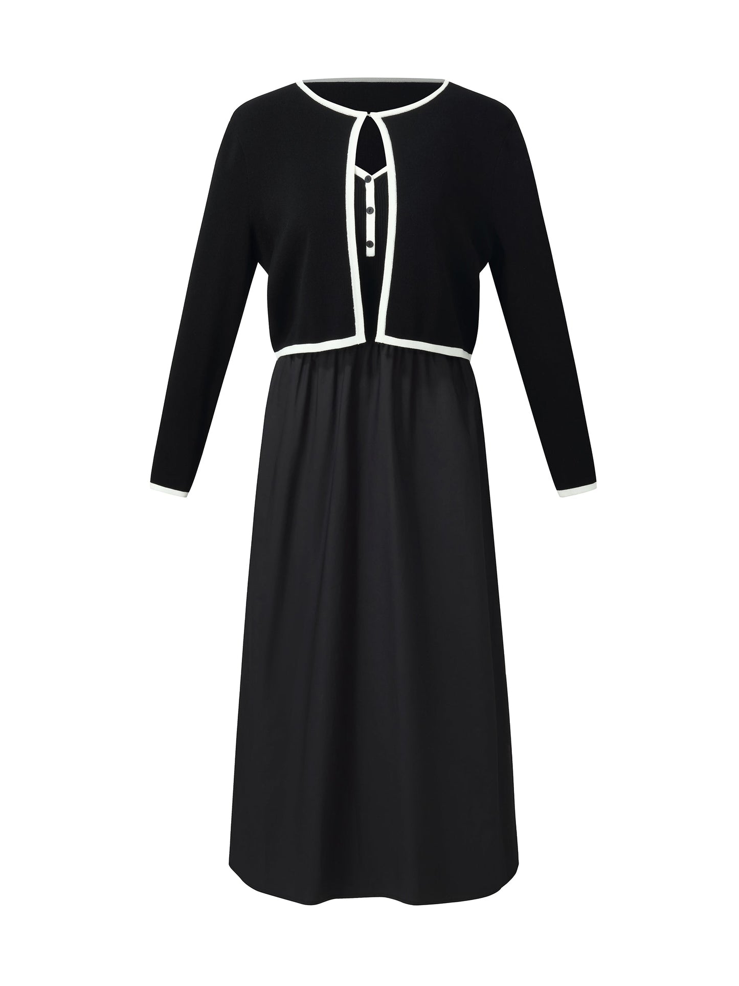 Lyocell Blend Cardigan And Patchwork Strap Maxi Dress Two-Piece Set