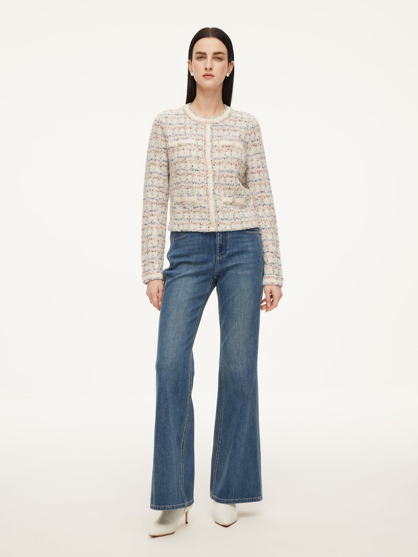 Wool Blend Jacquard Women Cardigan
