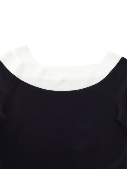 Tencel Blend Color Block Women Cut-Out Knit Top