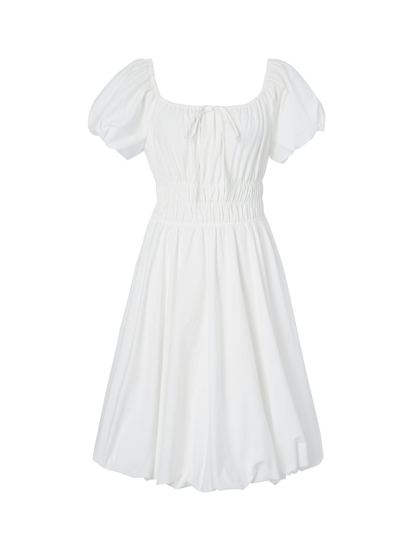 Quick-Dry UV Protection Square Neck Women Bubble Hem Mini Dress With Scrunchie