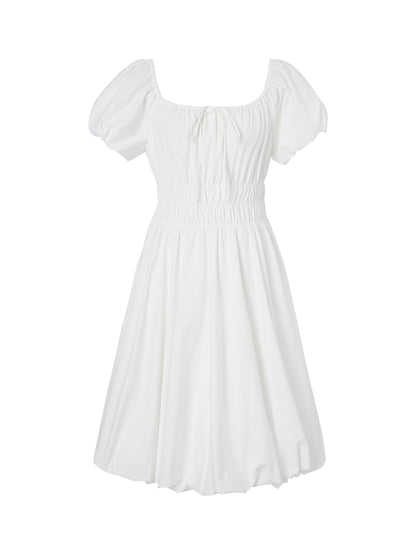 Quick-Dry UV Protection Square Neck Women Bubble Hem Mini Dress With Scrunchie