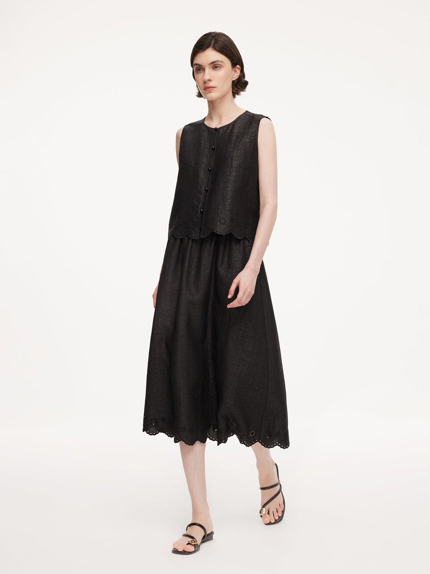 18MM Gambiered Canton Gauze Women Embroidered Hem Vest
