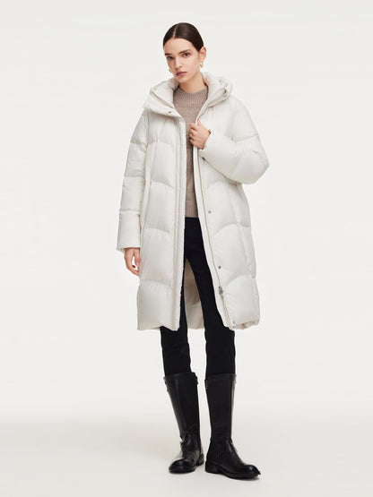 Cocoon Hooded Zip-Up Long Goose Down Coat