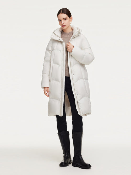 Cocoon Hooded Zip-Up Long Goose Down Coat