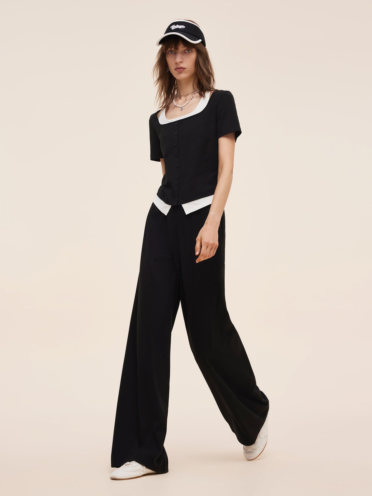 Mock Layered Knit Top And Pants Two-Piece Set