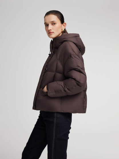 Lightweight Drawstring Hem Hooded Goose Down Jacket