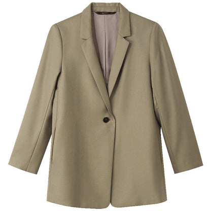 Green Worsted Wool One Button Women Blazer