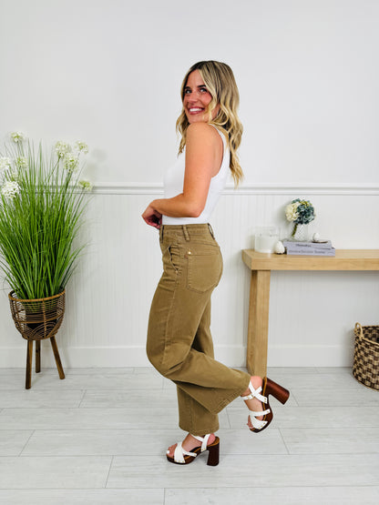 Judy Blue Khaki Crush Ankle Wide Jeans