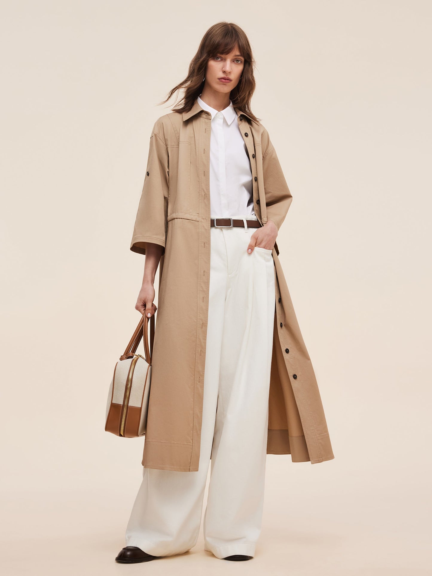Cotton Drawstring Waist Women Trench Coat