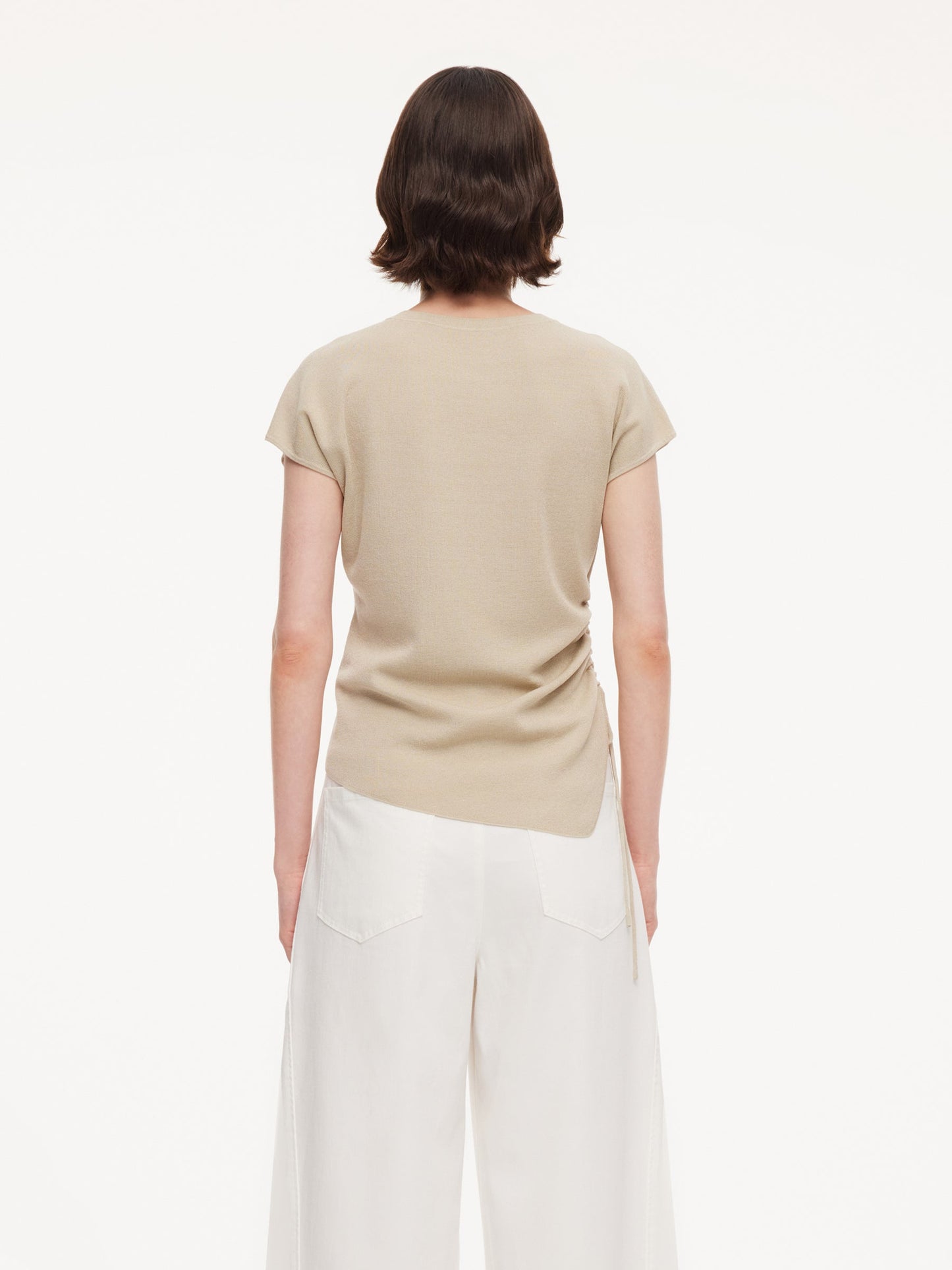 Lyocell Blend Side Drawstring Women Asymmetric Knit Top