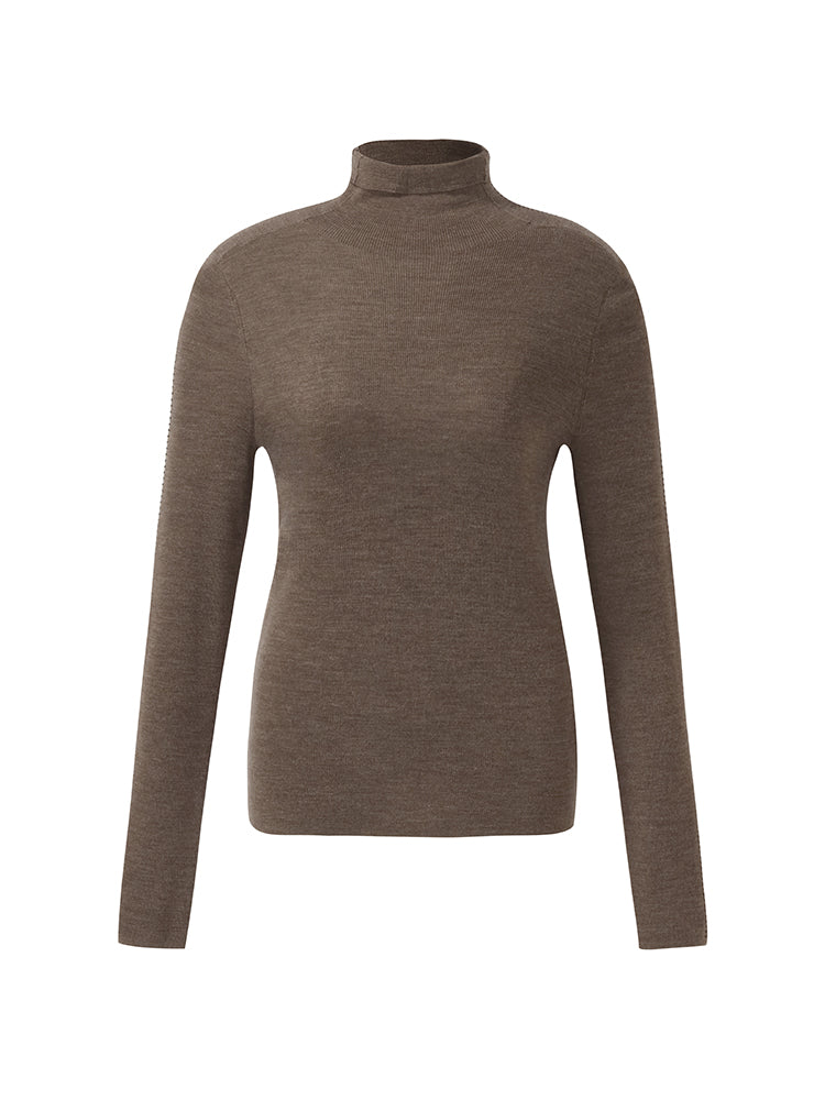Machine Washable Wool Turtleneck Women Knit Top