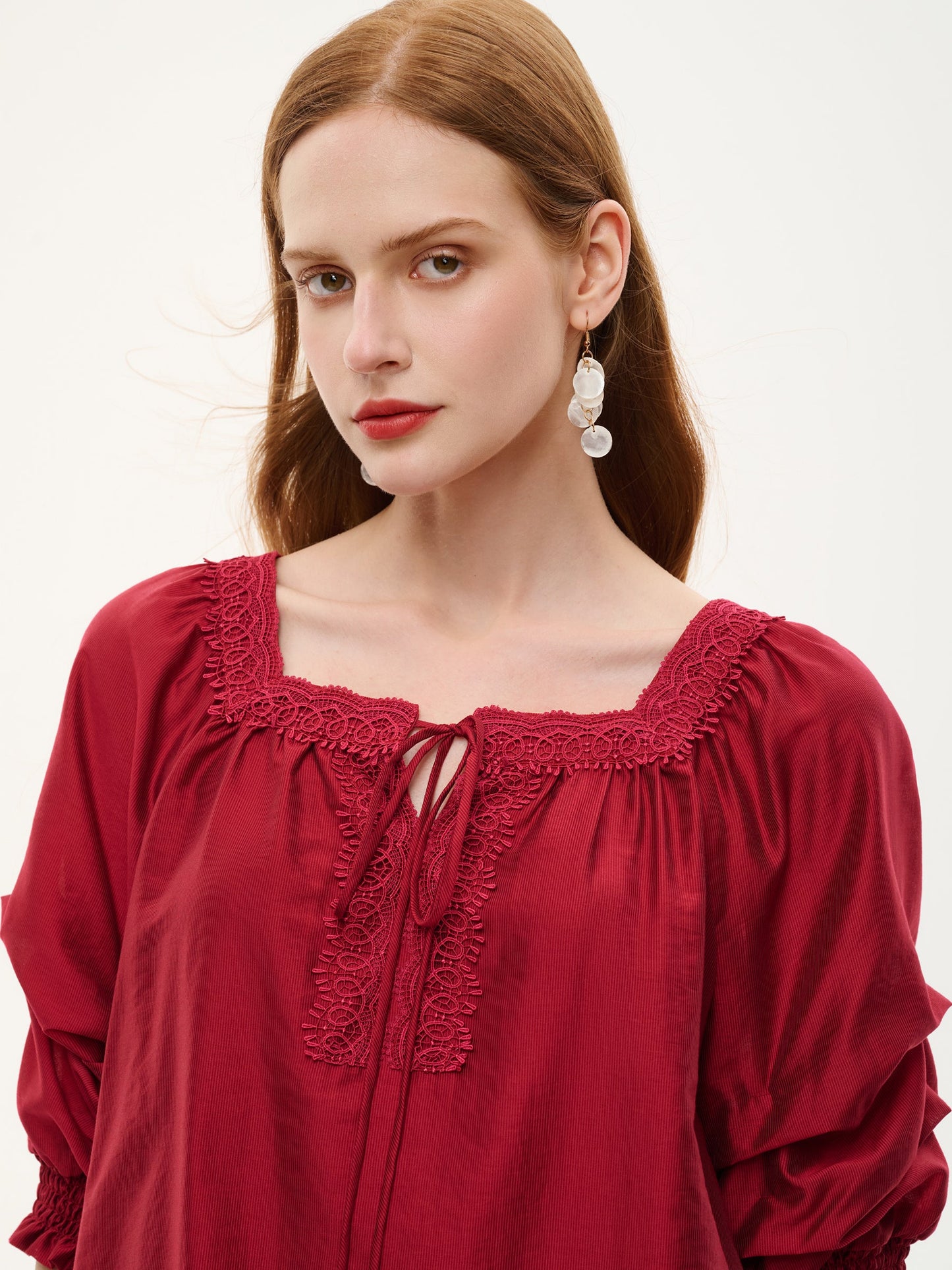 Tencel Blend Embroidered Square Neck Women Blouse