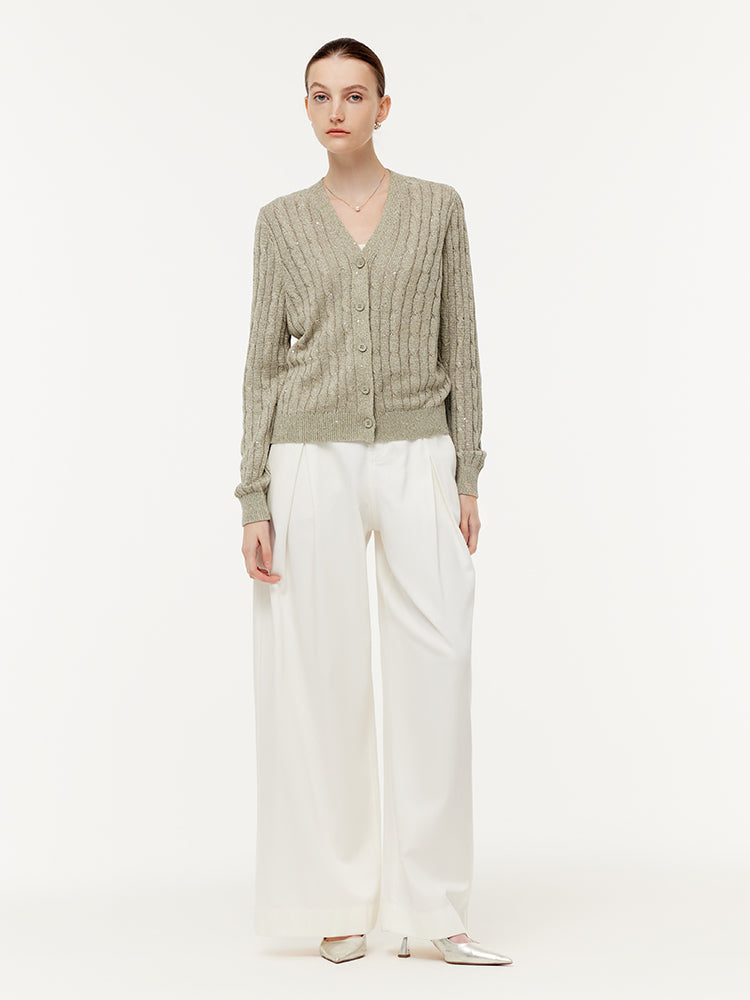 Linen Sequins Openwork Women Knit Cardigan