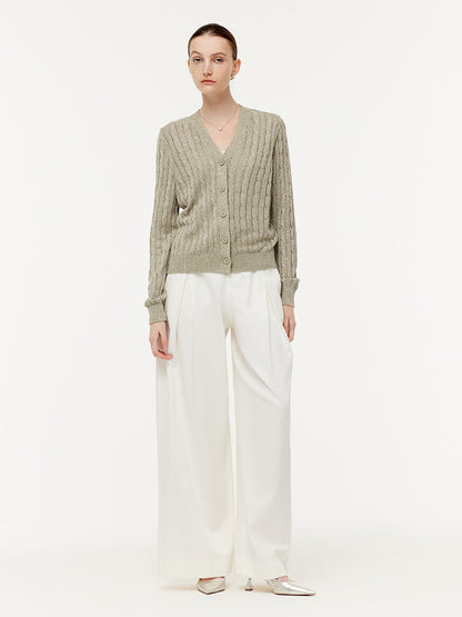 Linen Sequins Openwork Women Knit Cardigan