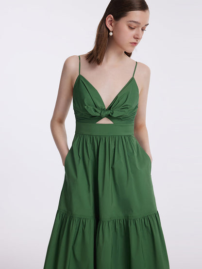 Cotton Spaghetti Strap Bowknot Tied Maxi Dress