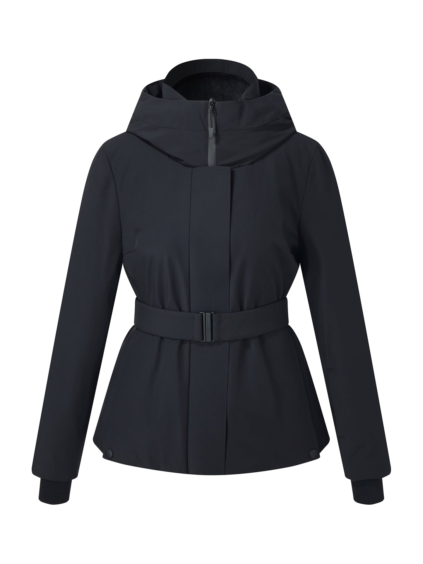 Gathered Waist Hooded Goose Down Jacket With Belt