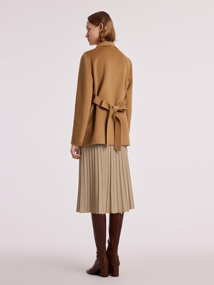 Coffee Pure Cashmere Wrapped Short Women Coat