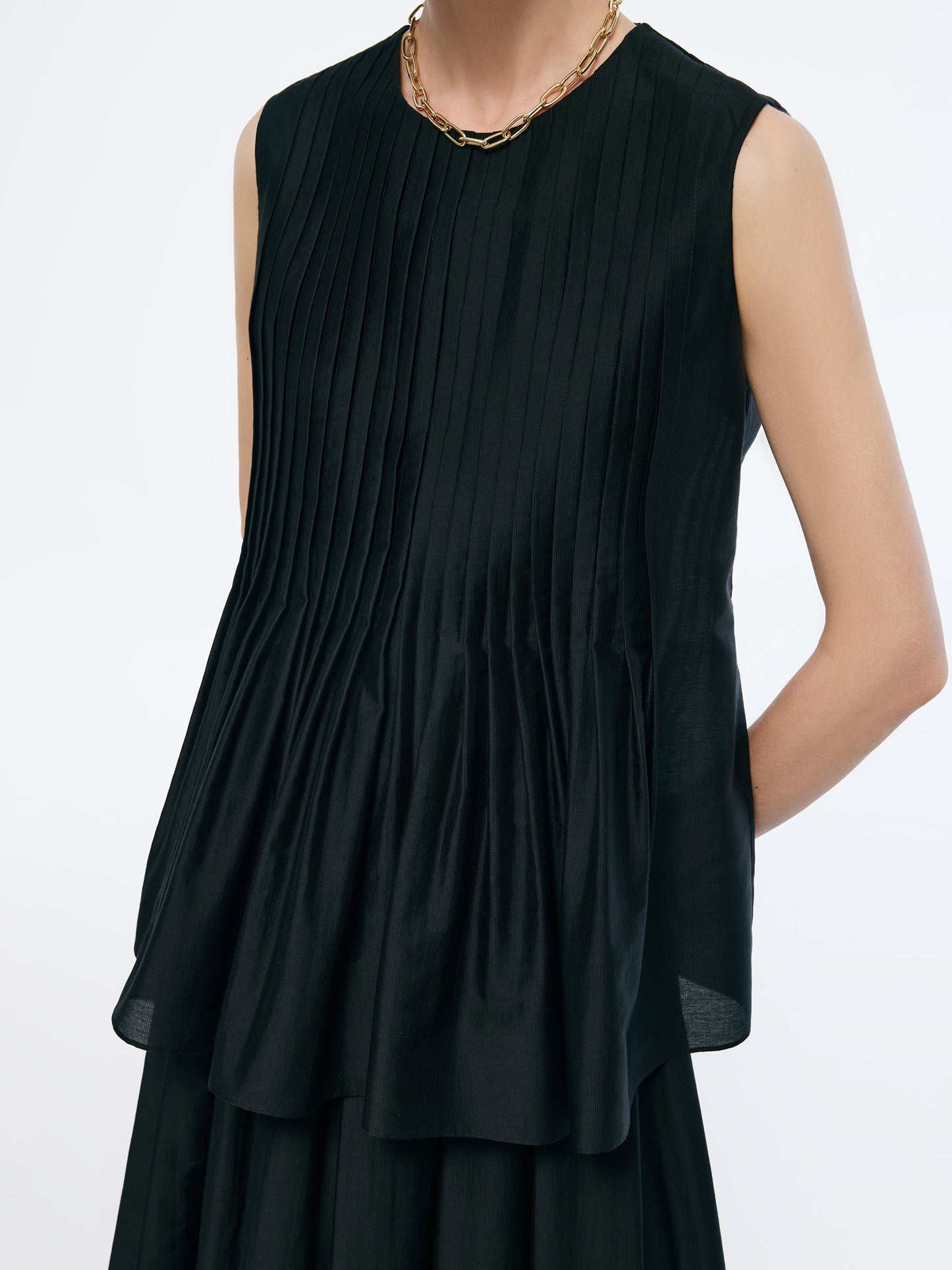 Tencel Blend Ruffle Hem Pleated Tank Top And A-Line Skirt Two-Piece Set