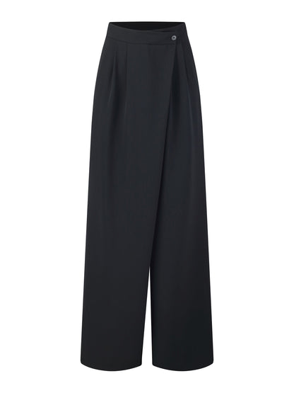 Four-Way Stretch Straight Leg Women Asymmetric Wrap Pants