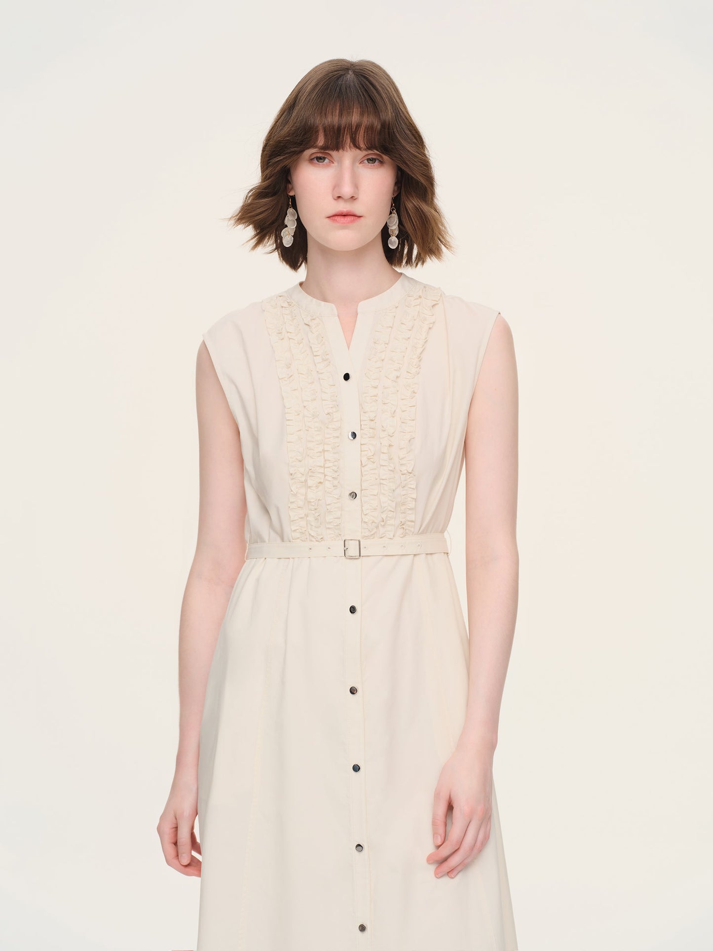 100% Cotton Gather-waisted Women Cap Sleeve Maxi Dress With Two Belts
