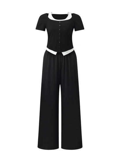 Mock Layered Knit Top And Pants Two-Piece Set
