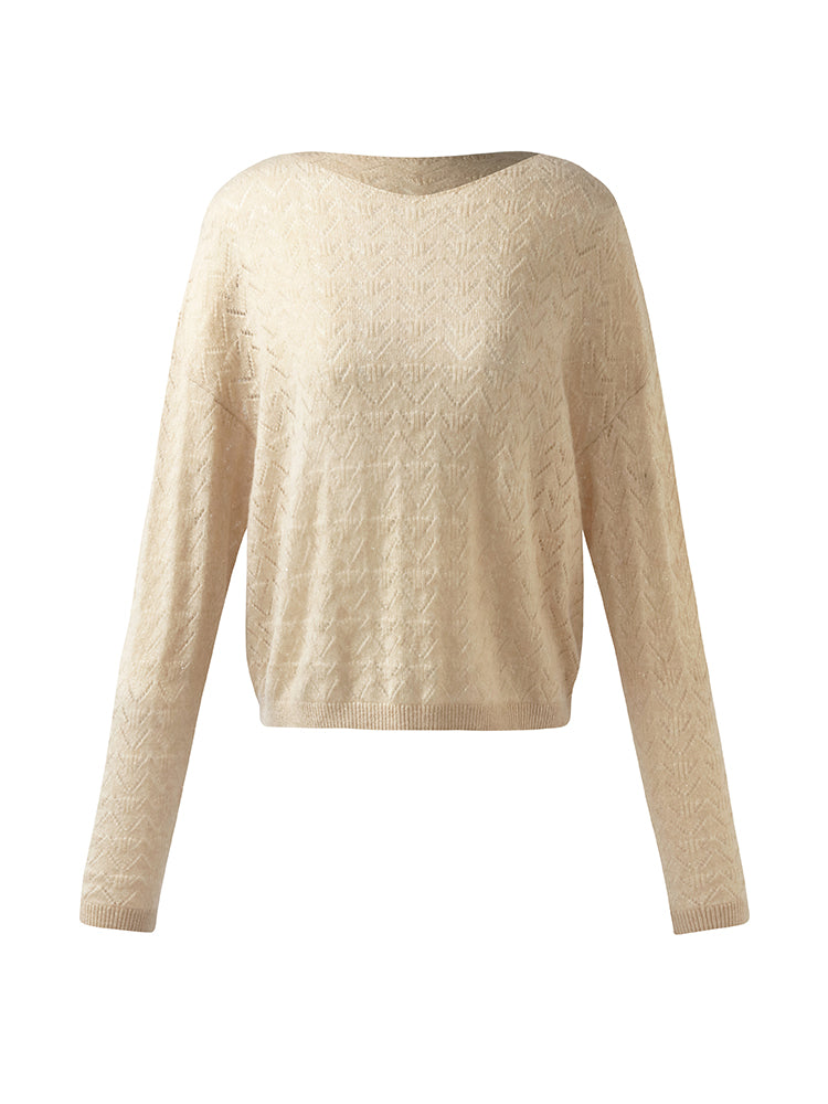 Beige Cashmere Sequins Women Sweater