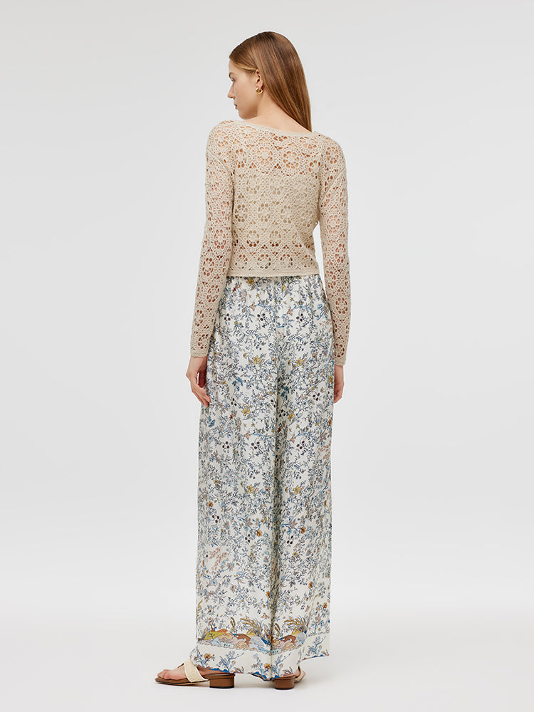 Wool Openwork Women Crop Knit Top With Camisole