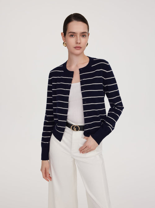 100% Wool Stripe Women Cardigan
