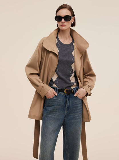 100% Worsted Wool Women Trench Coat