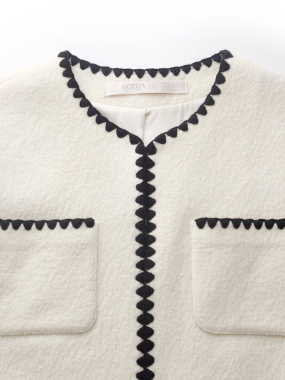 100% Wool Contrast Trim Women Crop Jacket
