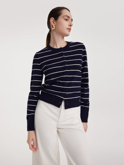 100% Wool Stripe Women Cardigan