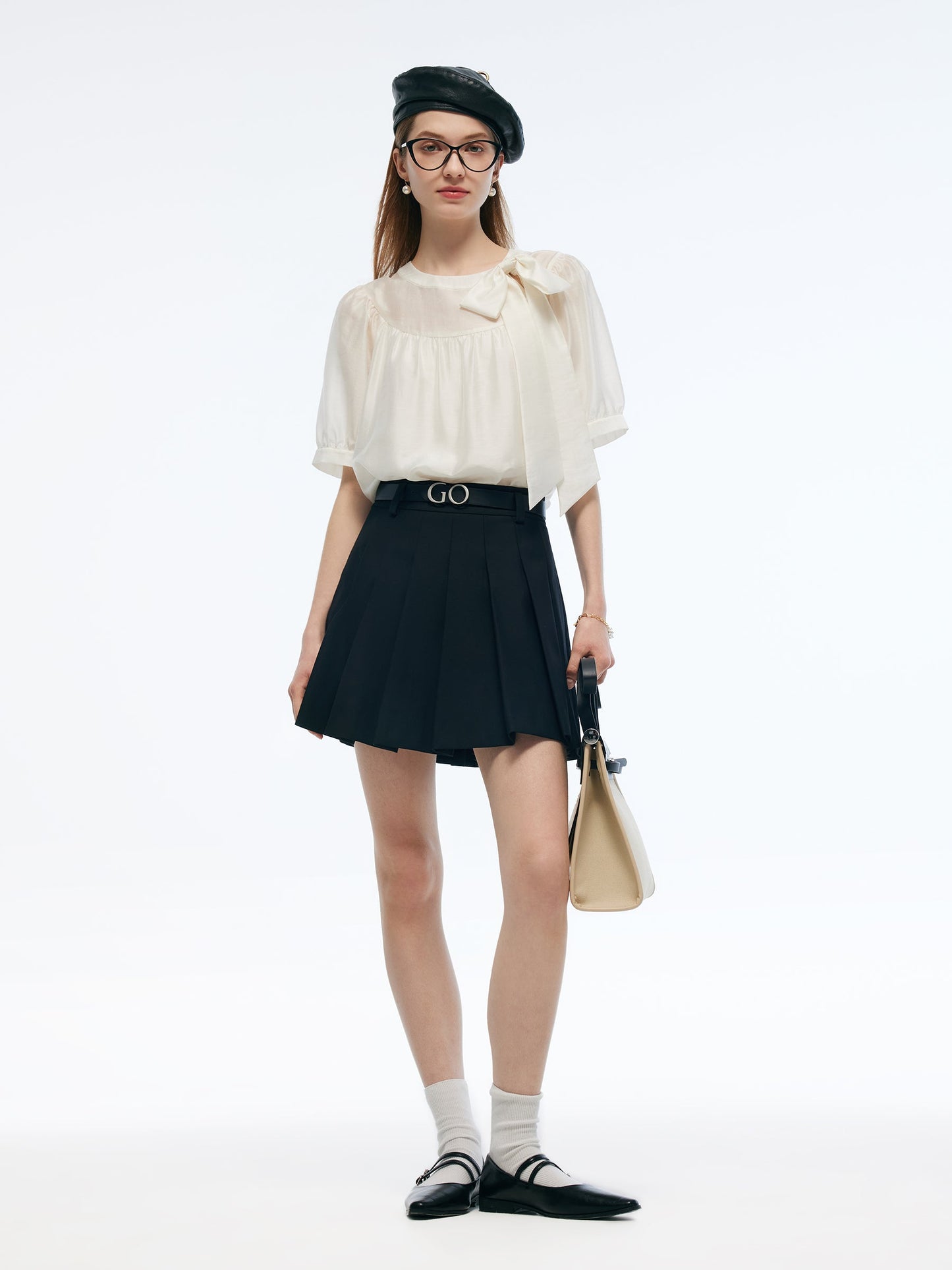Tencel Blend Women Puff-sleeved Blouse