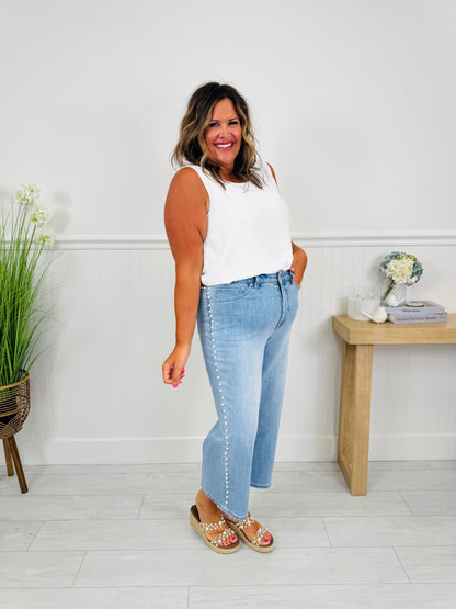 Pearl Pop Cropped Wide Leg Tummy Control Jeans