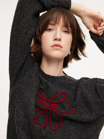 Bowknot Round Neck Women Sweater