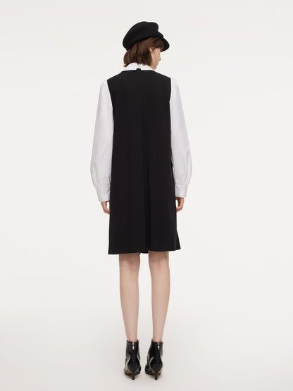 Patchwork Faux-Layered Women Midi Dress