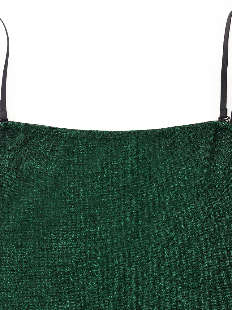 Glitter Women Party Slip Maxi Dress With Detachable Spaghetti Strap