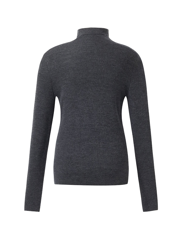 Machine Washable Wool Turtleneck Women Knit Top