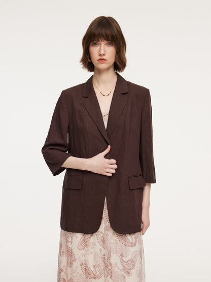 Linen Blend Women 3/4 Sleeve Blazer