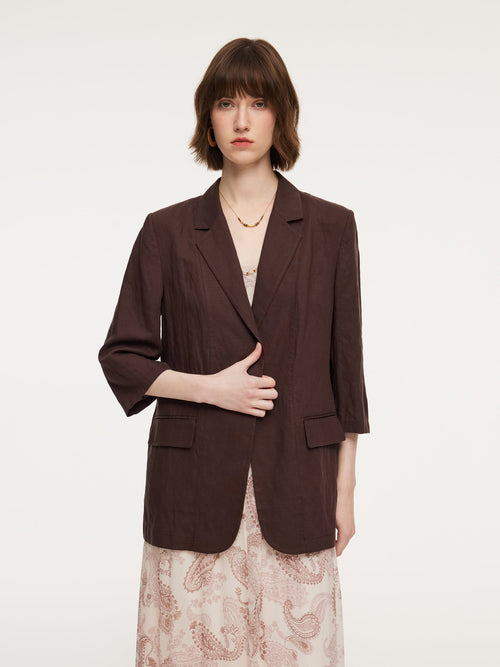Linen Blend Women 3/4 Sleeve Blazer
