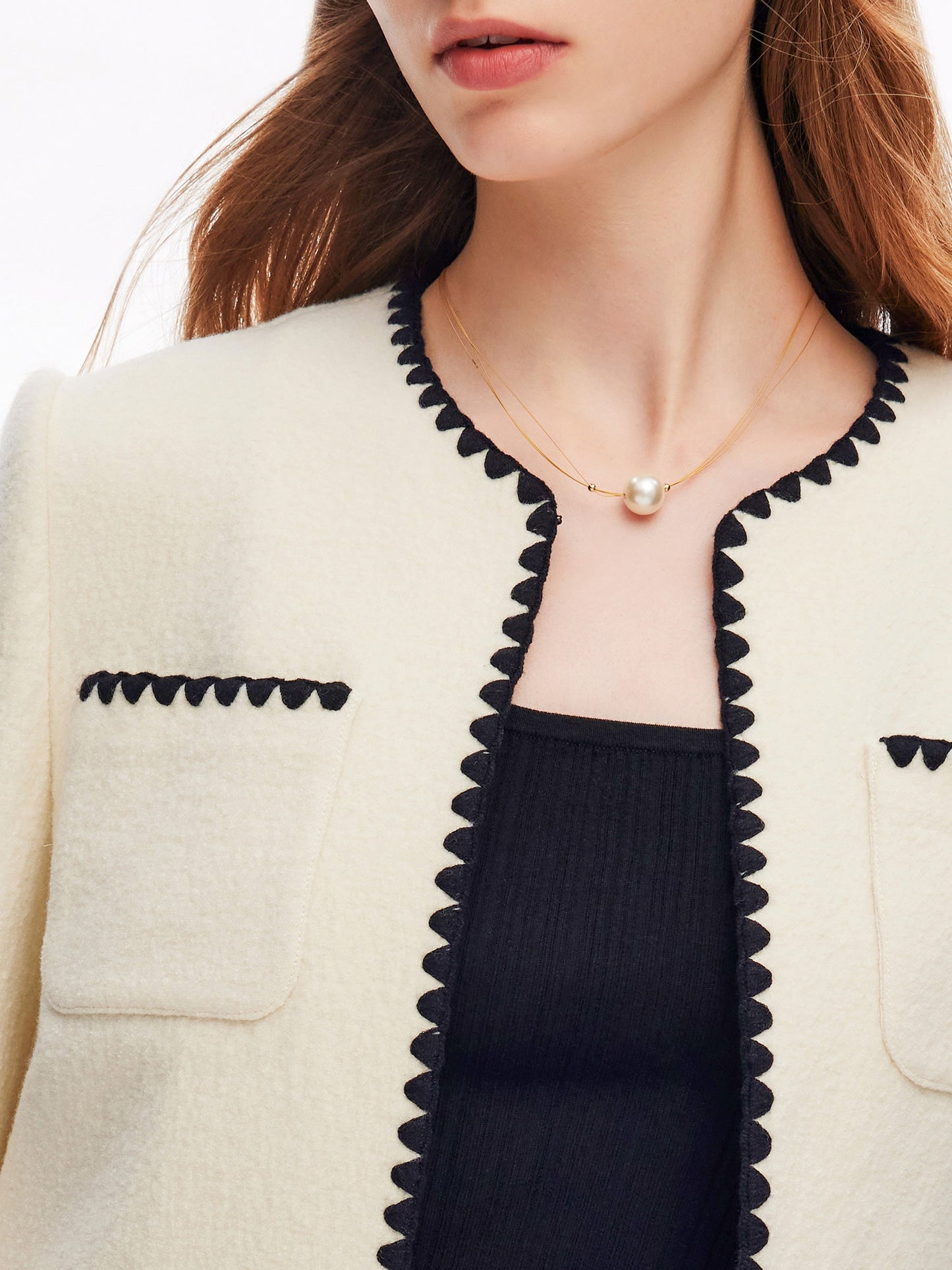 100% Wool Contrast Trim Women Crop Jacket