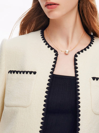 100% Wool Contrast Trim Women Crop Jacket