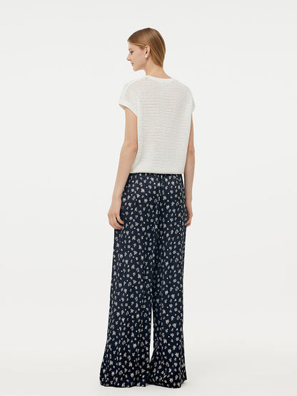 Linen Cotton Sequins Women Open-Knit Top