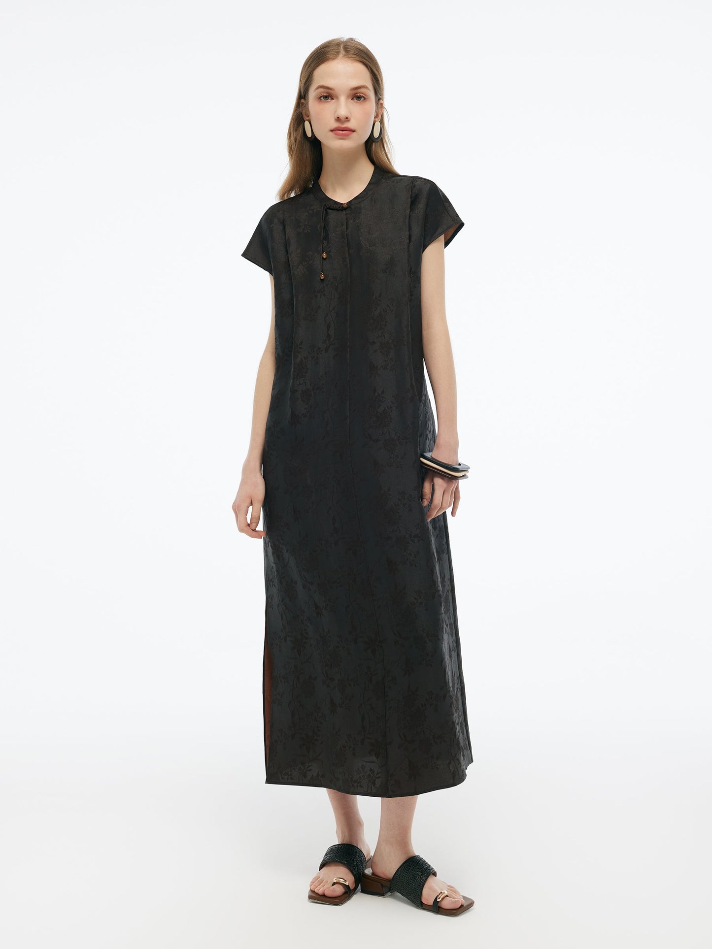 19MM Gambiered Canton Gauze Women Qipao Maxi Dress
