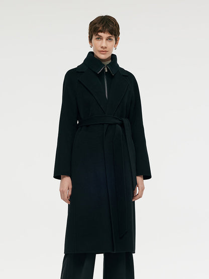 Cashmere And Wool Women Wrap Coat With Detachable Zipper