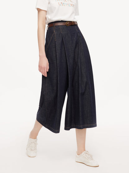 100% Cotton Denim Women Culottes With Belt